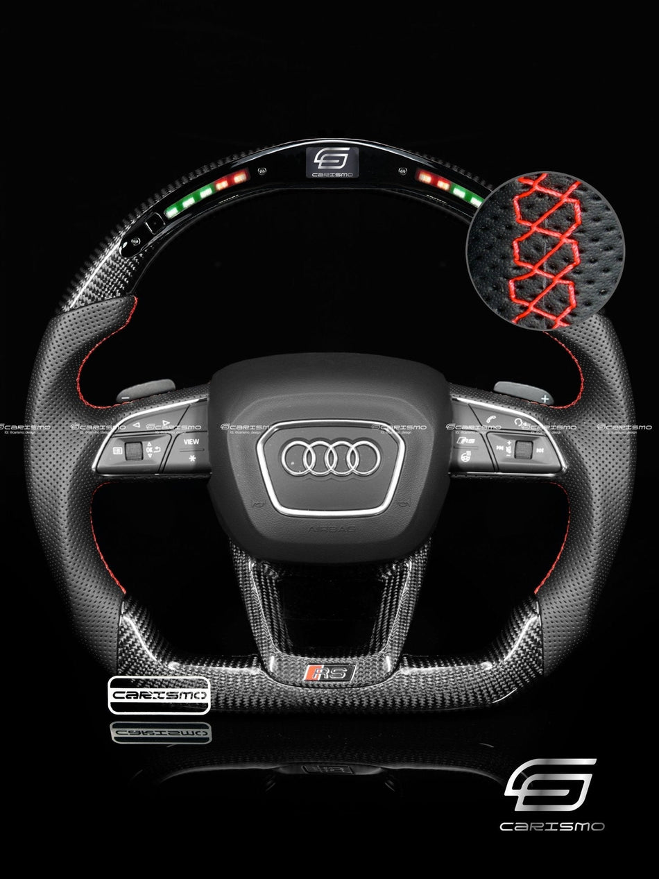 Carismo Steering Wheel For Audi (B9.5 Wheels) - Classic RPM LED - Gloss Carbon - Perforated Leather