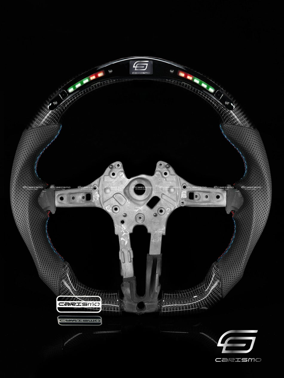 Carismo Steering Wheel For BMW F-Series (M Performance Wheel) - Classic RPM LED - Gloss Carbon - Perforated Leather