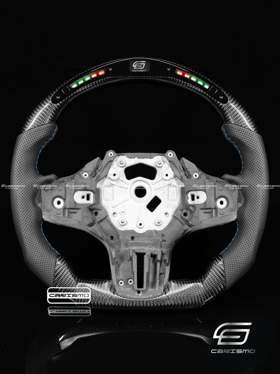 Carismo Steering Wheel For BMW G-Series (M Performance Wheels) - Classic RPM LED - Gloss Carbon - Perforated Leather