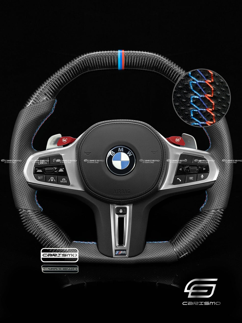 Carismo Steering Wheel For BMW G-Series (M Performance Wheels) - Signature - Gloss Carbon - Perforated Leather