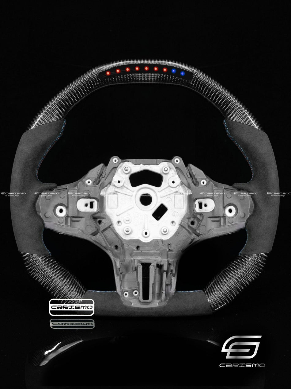 Carismo Steering Wheel For BMW G-Series (M Performance Wheel) - Sequential RPM LED - Gloss Carbon - Alcantara
