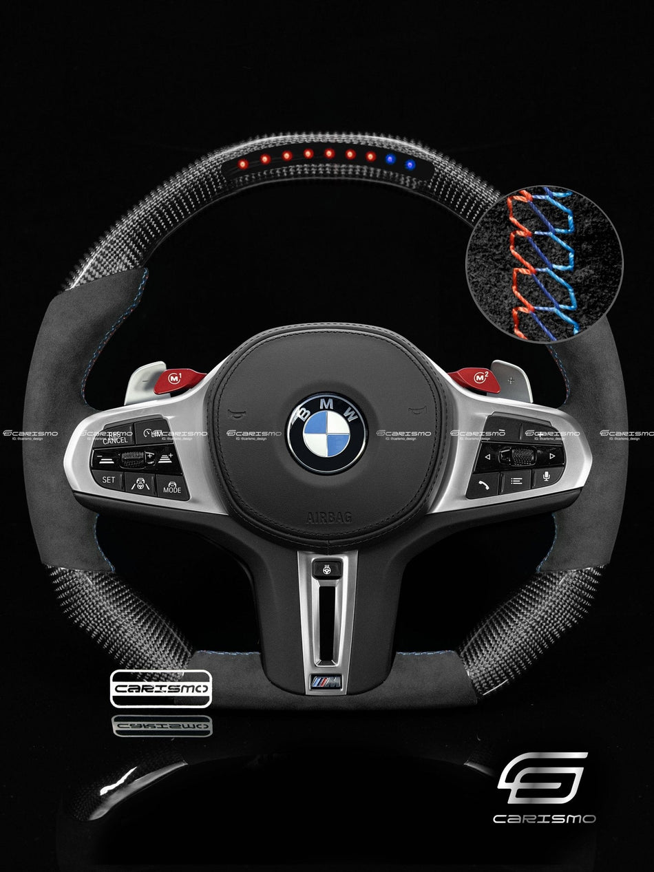 Carismo Steering Wheel For BMW G-Series (M Performance Wheel) - Sequential RPM LED - Gloss Carbon - Alcantara