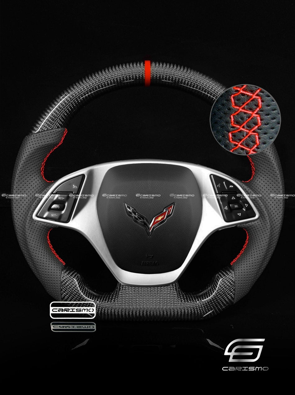 Carismo Steering Wheel For Chevrolet Corvette (C7) - Sport - Gloss Carbon - Perforated Leather