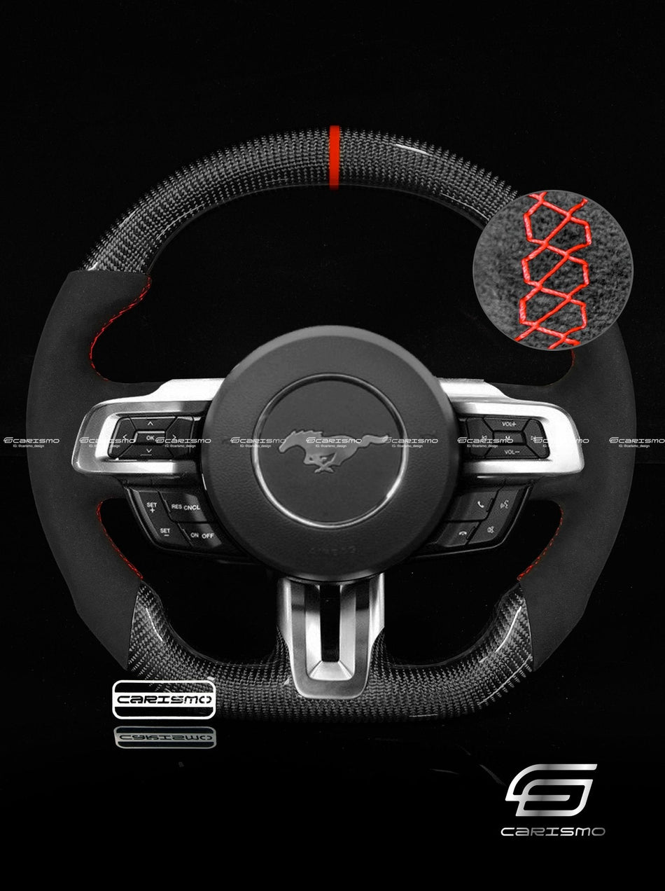 Carismo Steering Wheel For Ford Mustang (S550 2018 Refresh) - Sport - Gloss Carbon - Alcantara