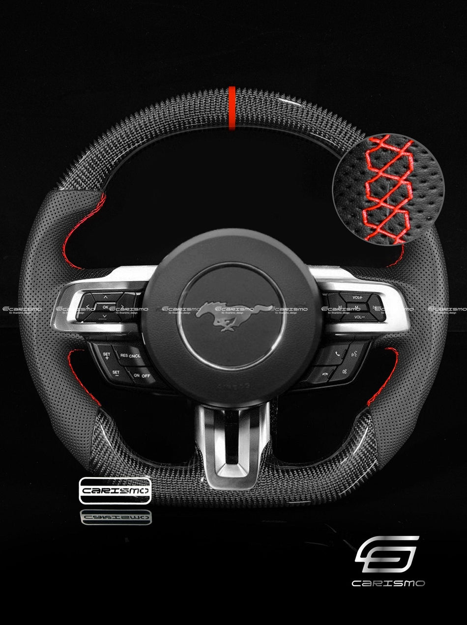 Carismo Steering Wheel For Ford Mustang (S550 2018 Refresh) - Sport - Gloss Carbon - Perforated Leather