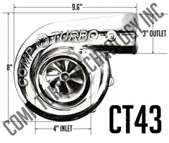Comp Turbo CT43X Series 4” Inlet / 3” Outlet Oil-less Ball Bearing Turbocharger (4347475-758144).