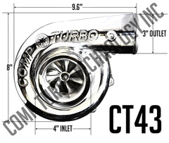 Comp Turbo CT43X Series 4” Inlet / 3” Outlet Oil-less Ball Bearing Turbocharger (4347475-758144).
