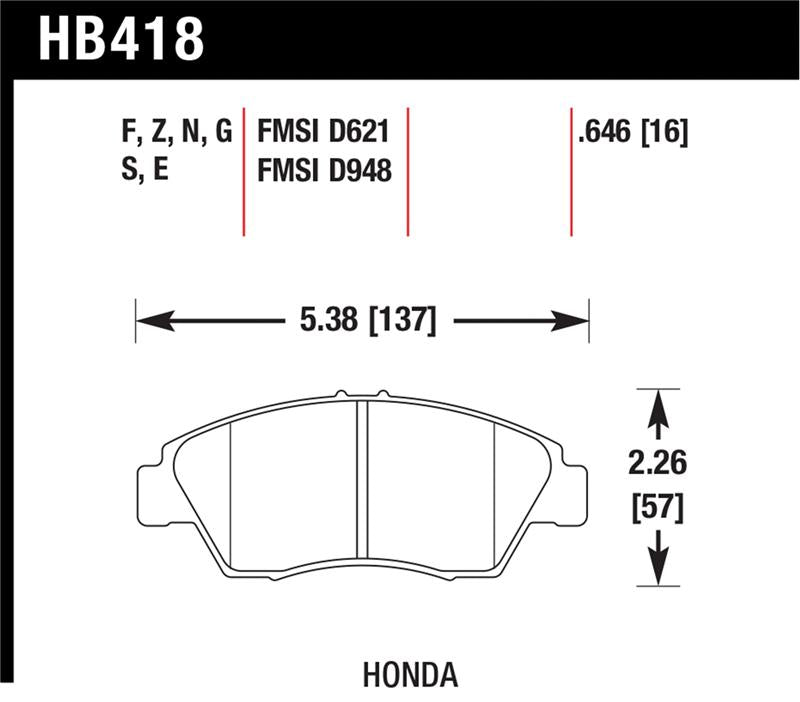 Hawk 02-06 RSX (non-S) Front / 03-09 Civic Hybrid / 04-05 Civic Si Front Blue 9012 Race Brake Pads