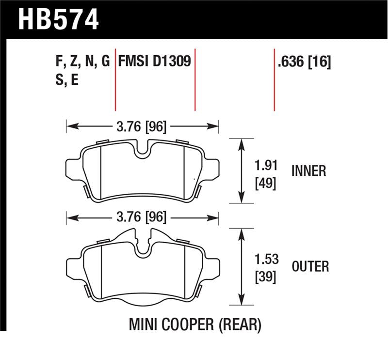Hawk 07+ Mini Cooper HP+ Street Rear Brake Pads