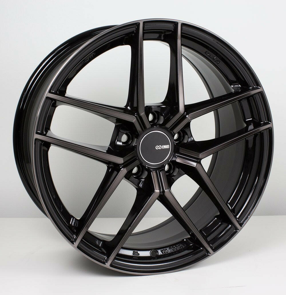 Enkei TY-5 5x114.3 19” Pearl Black Machined Wheels.