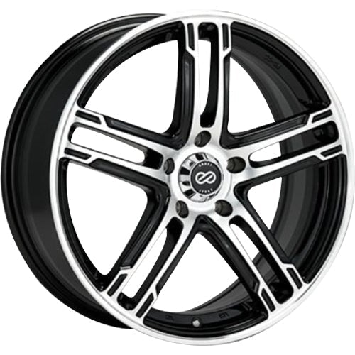 Enkei FD-05 5x114.3 15” Wheels in Black with Machined Spoke Faces and Outer Lip Ring.