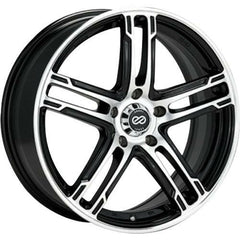 Enkei FD-05 5x114.3 15” Wheels in Black with Machined Spoke Faces and Outer Lip Ring.