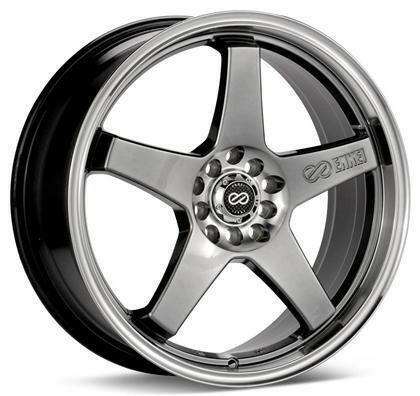 EV5 17x7 5x100/+38mm Offset 72.6 Bolt Diameter Hyper Black w/ Machined Lip Wheel by Enkei.