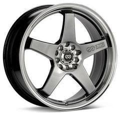 EV5 17x7 5x100/+38mm Offset 72.6 Bolt Diameter Hyper Black w/ Machined Lip Wheel by Enkei.