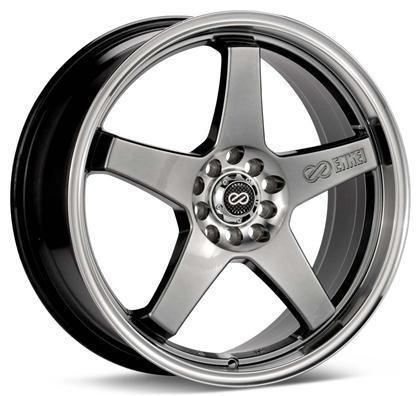 EV5 17x7 5x100/+38mm Offset 72.6 Bolt Diameter Hyper Black w/ Machined Lip Wheel by Enkei.