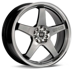 EV5 17x7 5x100/+38mm Offset 72.6 Bolt Diameter Hyper Black w/ Machined Lip Wheel by Enkei.