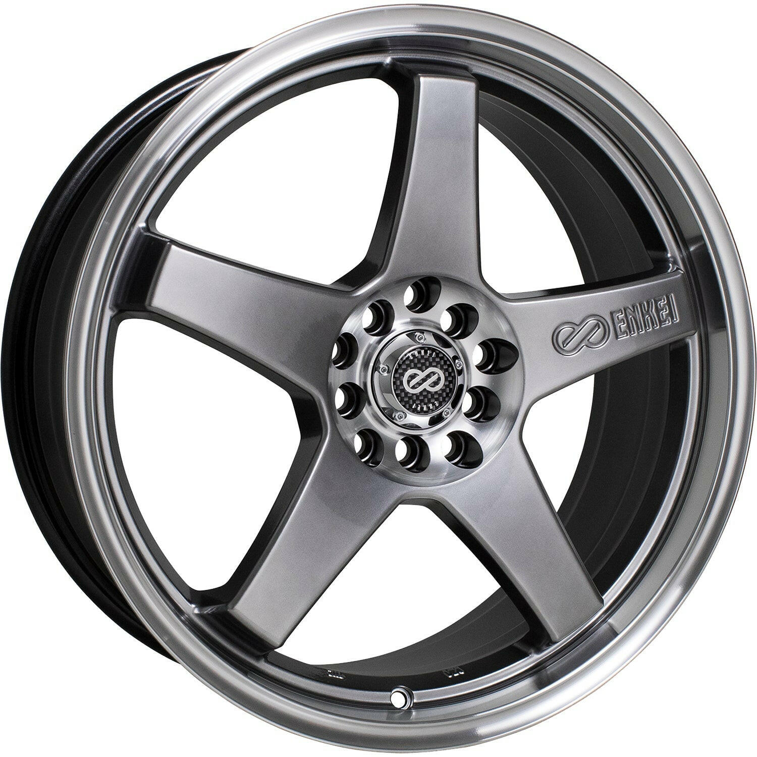 Enkei EV5 5x100/5x114.3 17” Wheels in Hyperblack with a Machined Lip.