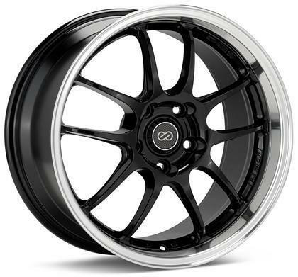 PF01SS 17x8 5x114.3 50mm Inset 75mm Bore Diameter Gloss Black w/ Machined Lip by Enkei.