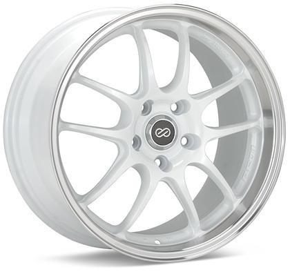 PF01SS 17x9 5x114.3 48mm Offset 75mm Bore Diameter White with Machined Lip Wheel by Enkei.