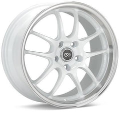 PF01SS 17x9 5x114.3 48mm Offset 75mm Bore Diameter White with Machined Lip Wheel by Enkei.