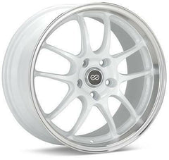 PF01SS 17x9 5x114.3 48mm Offset 75mm Bore Diameter White with Machined Lip Wheel by Enkei.