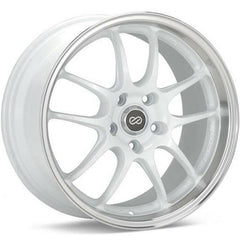 Enkei PF01 5x114.3 17” Wheels in White with a Machined Lip.