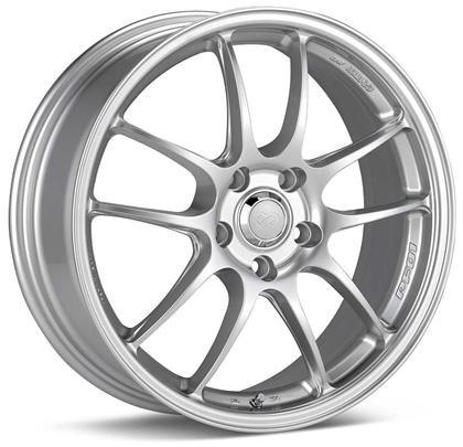 PF01 18x8.5 48mm Offest 5x114.3 Bolt Pattern 75 Bore Dia Silver Wheel by Enkei.