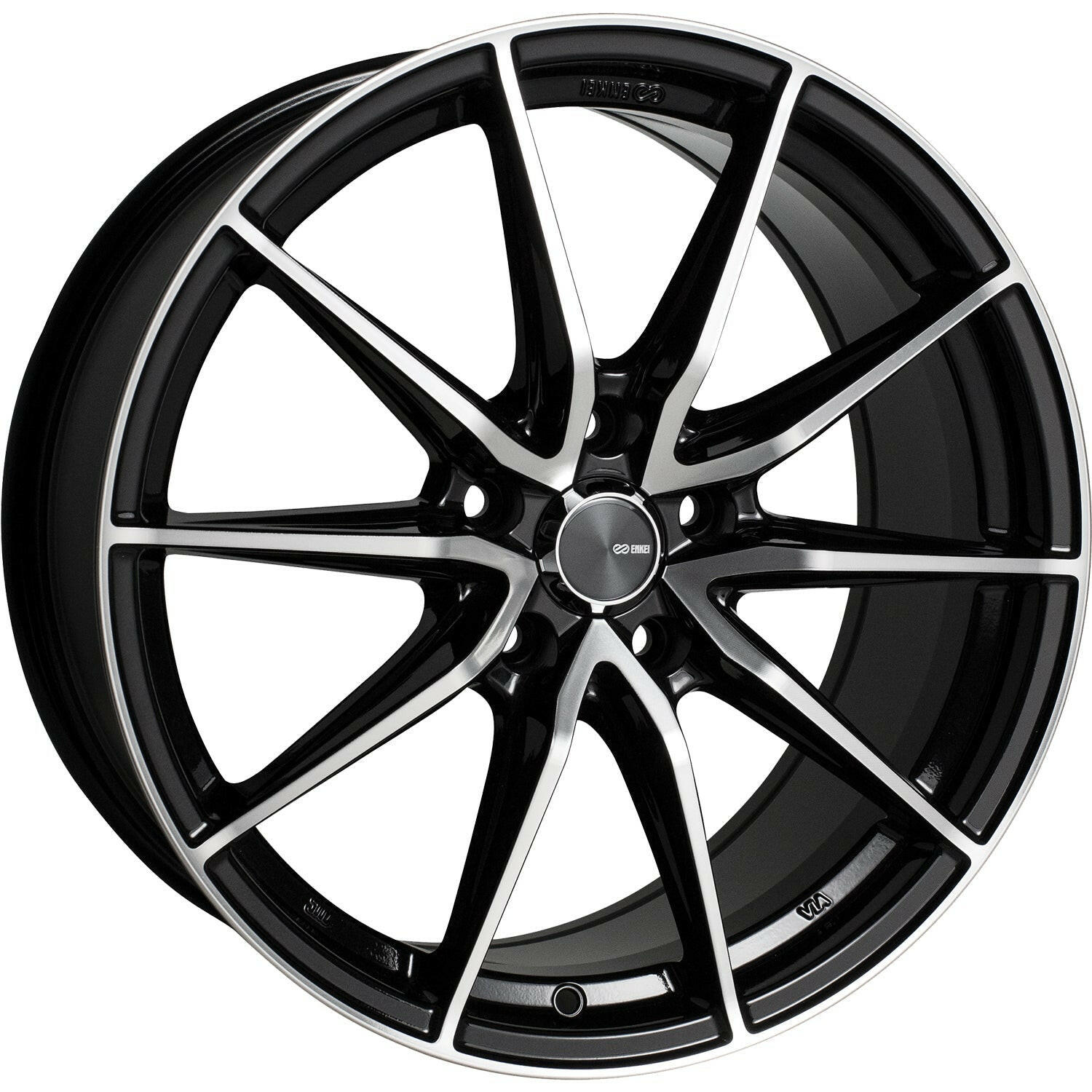 Enkei Draco 5x114.3 16” Wheels in Black with Machined Spoke Faces and Outer Lip Ring.