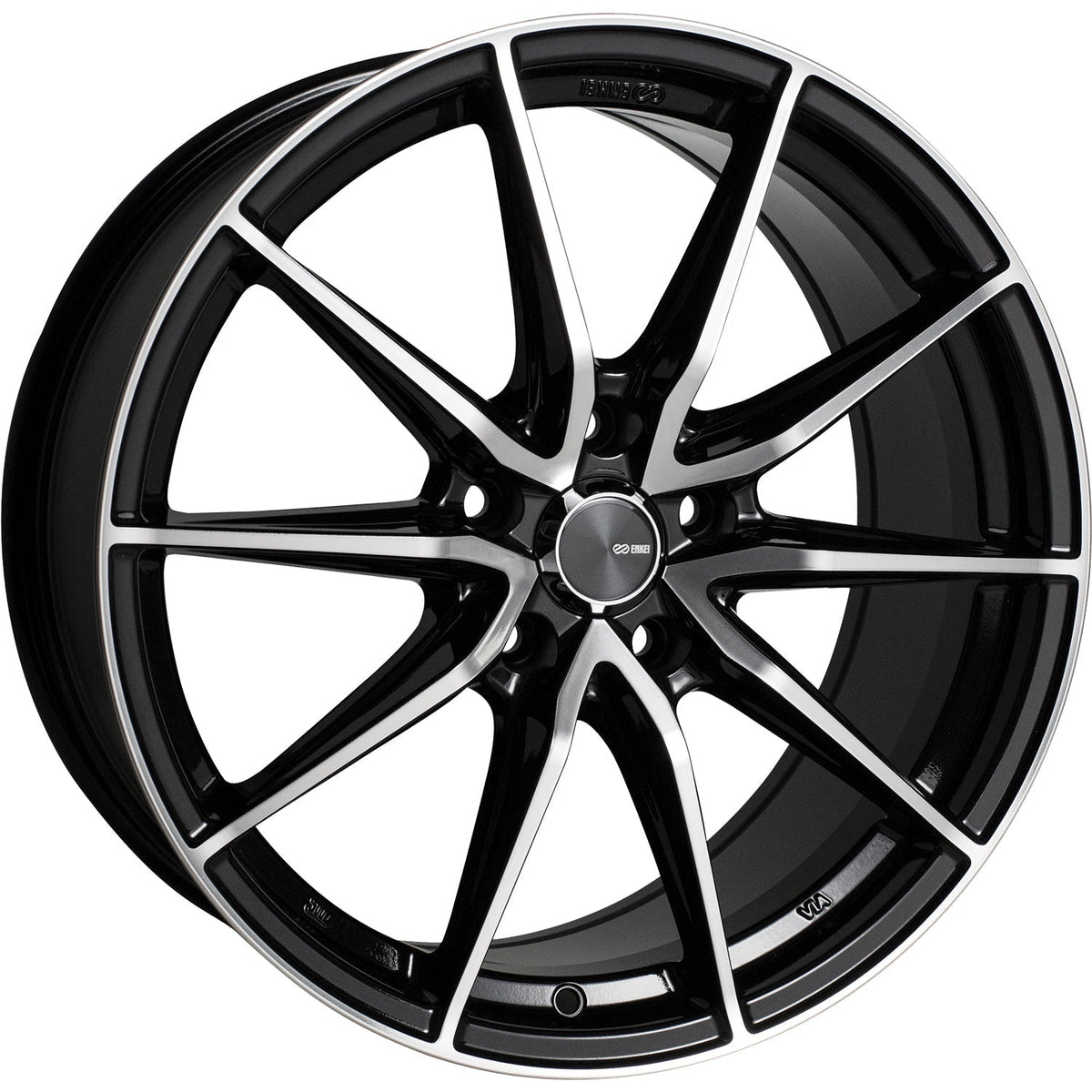 Enkei Draco 5x114.3 16” Wheels in Black with Machined Spoke Faces and Outer Lip Ring.