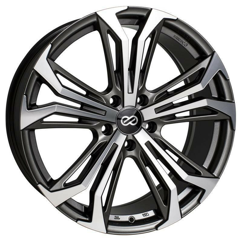 Enkei Vortex 5 5x114.3 17x7.5” +40mm Offset Anthracite Machined Wheels.