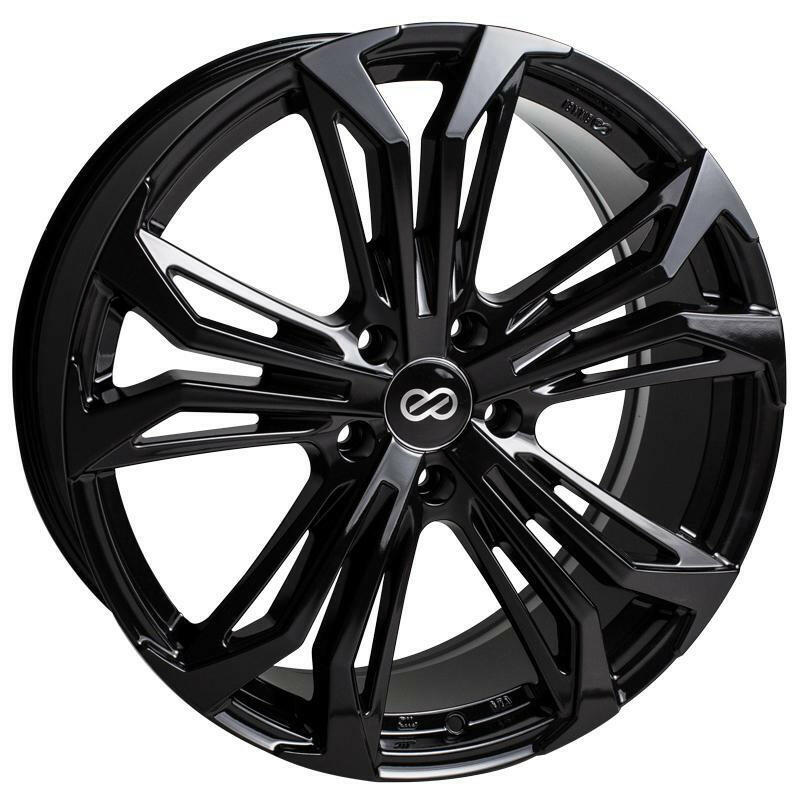 Enkei Vortex 5 5x114.3 17x7.5” +40mm Offset Gloss Black Wheels.