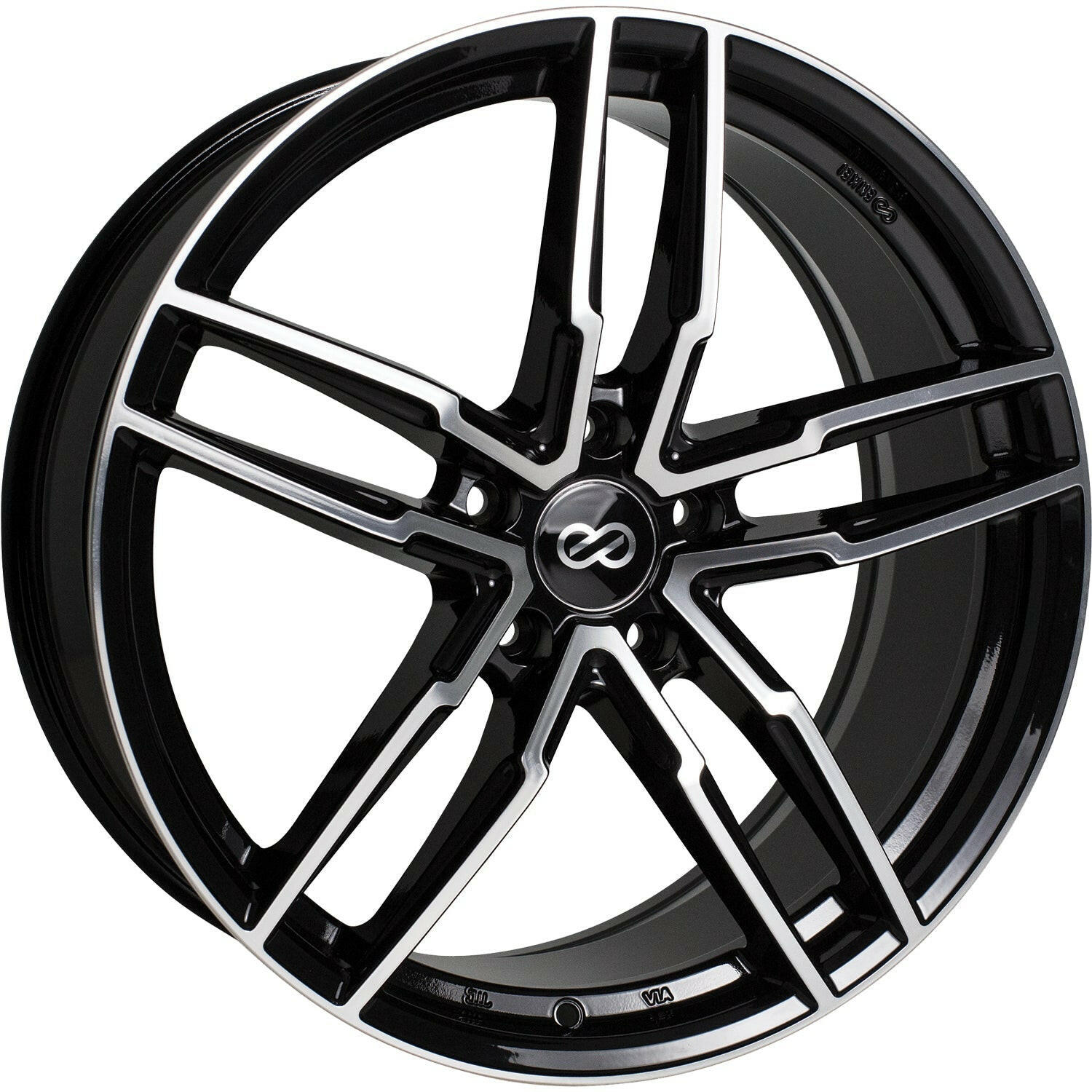 Enkei SS05 5x114.3 20” Wheels in Black with Machined Spoke Faces and Outer Lip Ring.