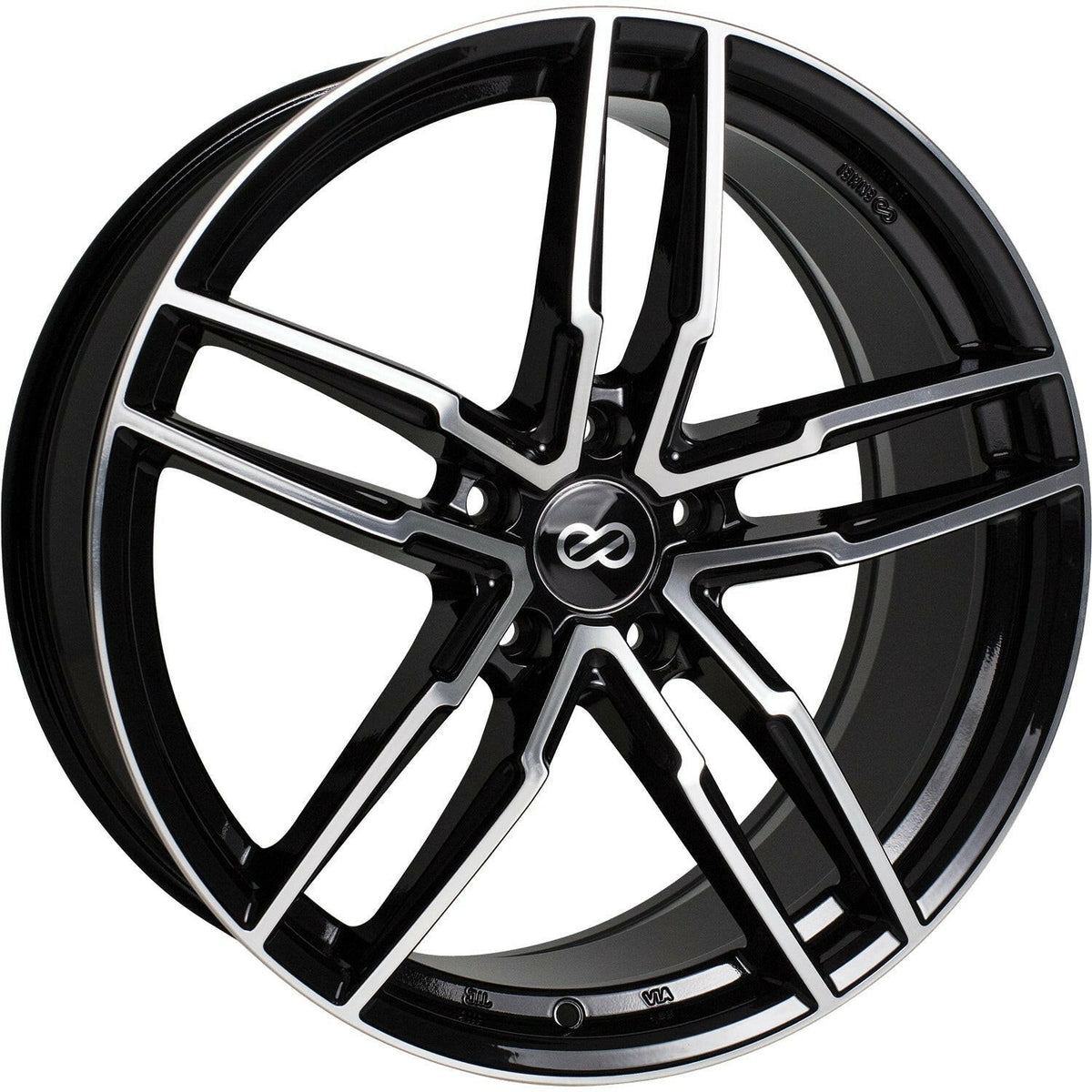 Enkei SS05 5x114.3 20” Wheels in Black with Machined Spoke Faces and Outer Lip Ring.
