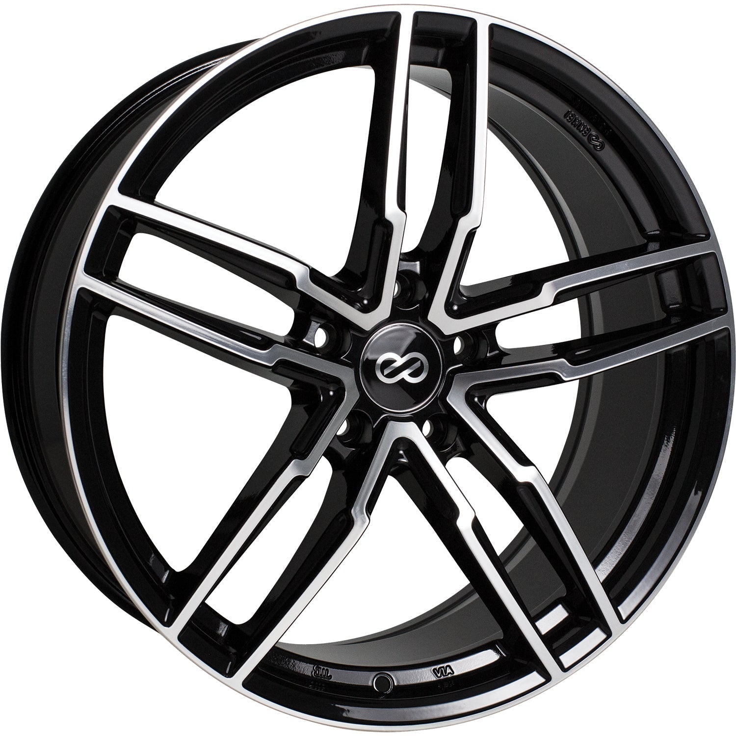 Enkei SS05 5x114.3 20” Wheels in Black with Machined Spoke Faces and Outer Lip Ring.