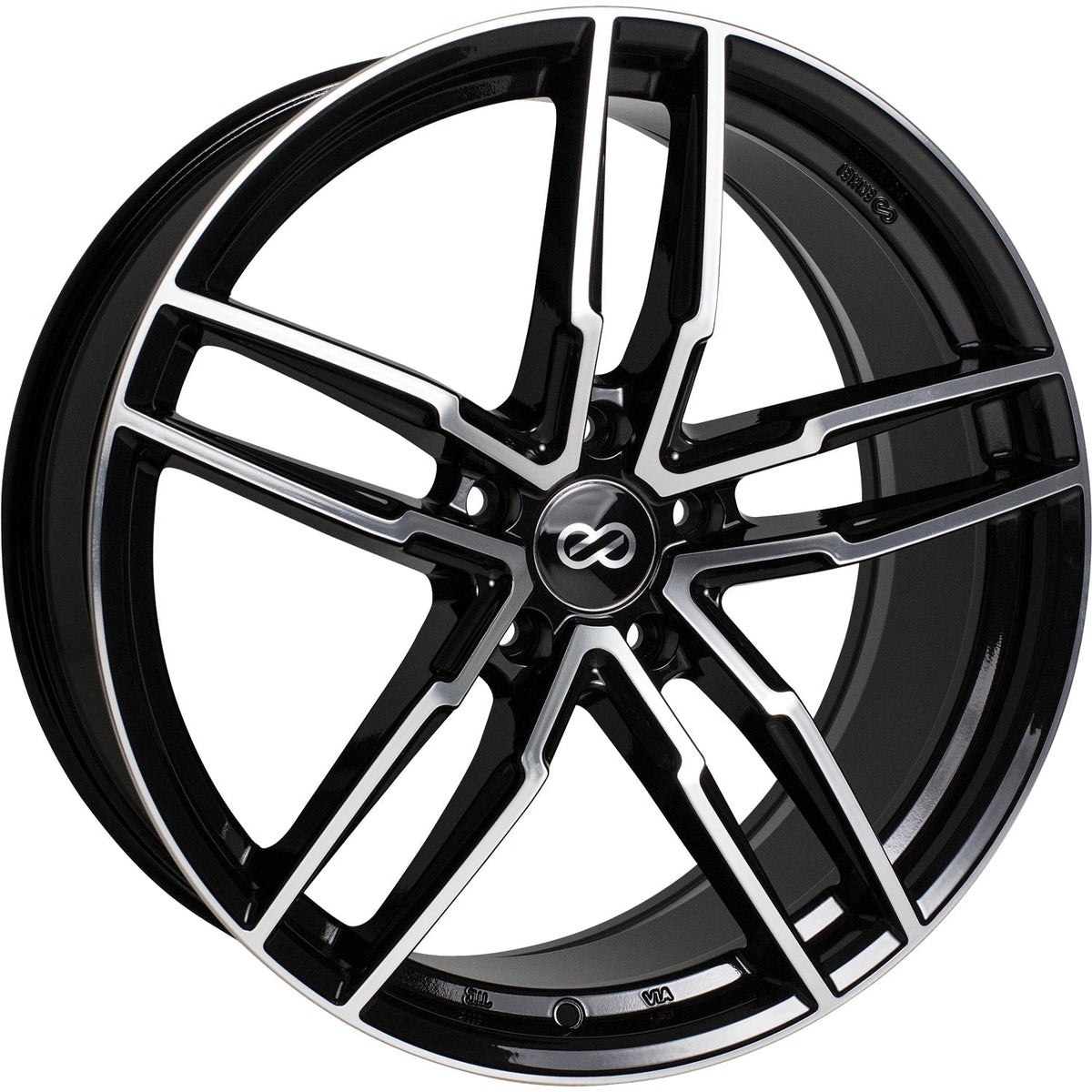 Enkei SS05 5x114.3 20” Wheels in Black with Machined Spoke Faces and Outer Lip Ring.
