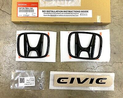 Genuine Honda 2016-2021 Civic Sedan Gloss Black H-Mark & Civic Emblem Set