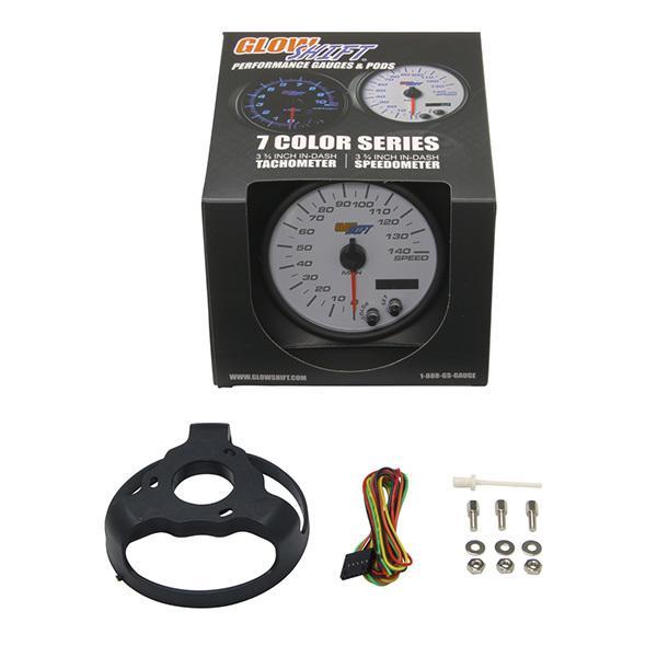 GlowShift White 7-Color 3-3/4” In-Dash Speedometer Gauge 0-220 KMH (GS-W717-KM).