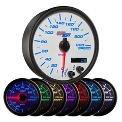GlowShift White 7-Color 3-3/4” In-Dash Speedometer Gauge 0-220 KMH (GS-W717-KM).