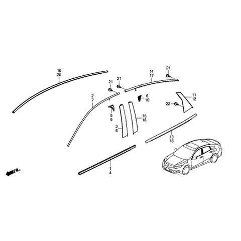 Honda OEM Front Door Window Bottom Molding - Passenger Side | 2016-2021 Honda Civic Sedan (72410-TBA-A01).