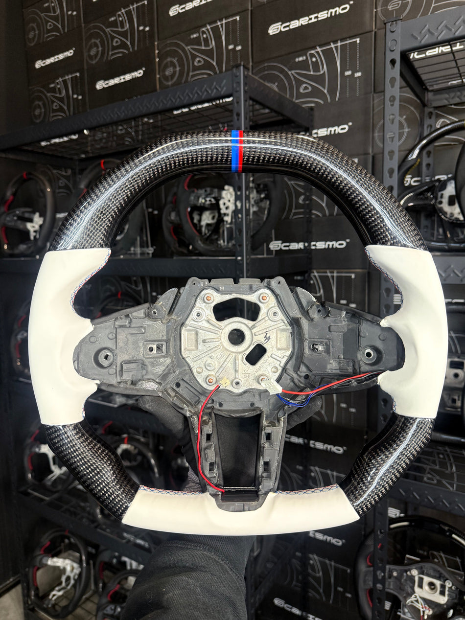[Media/Test] BMW G-Series LCI (M Performance Wheels) - Signature - Gloss Carbon - White Smooth Leather - BMW M Colors Stitching - BMW M Colors Stripe (Heated)
