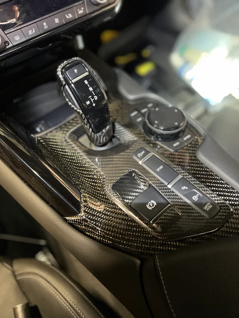 Carbon Fiber Gear Shift Panel Trim Gloss - Toyota Supra A90 MK5.