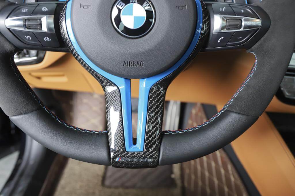 M Performance Carbon Fiber Steering Wheel w/ Blue trim- BMW F Chassis.