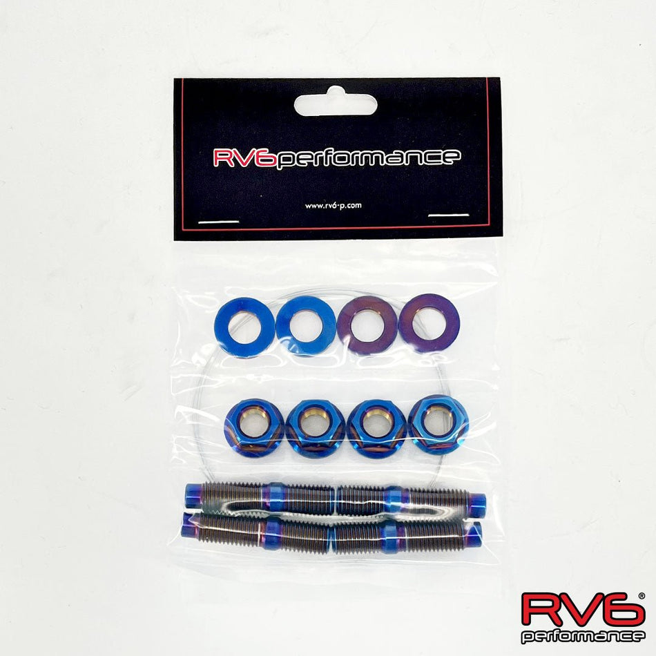 M10x1.25 Titanium Stud Set (4) with Safety Wire.