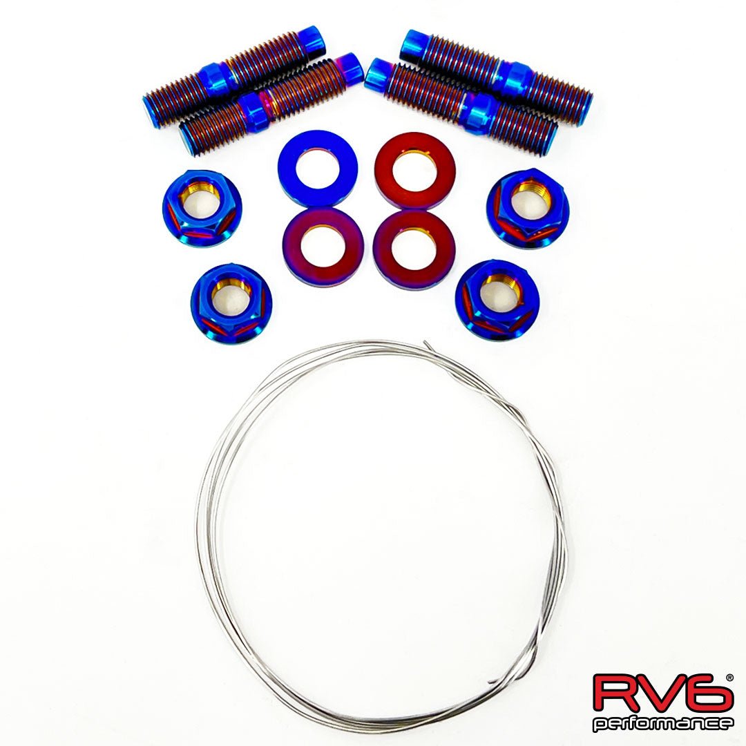 M10x1.25 Titanium Stud Set (4) with Safety Wire.
