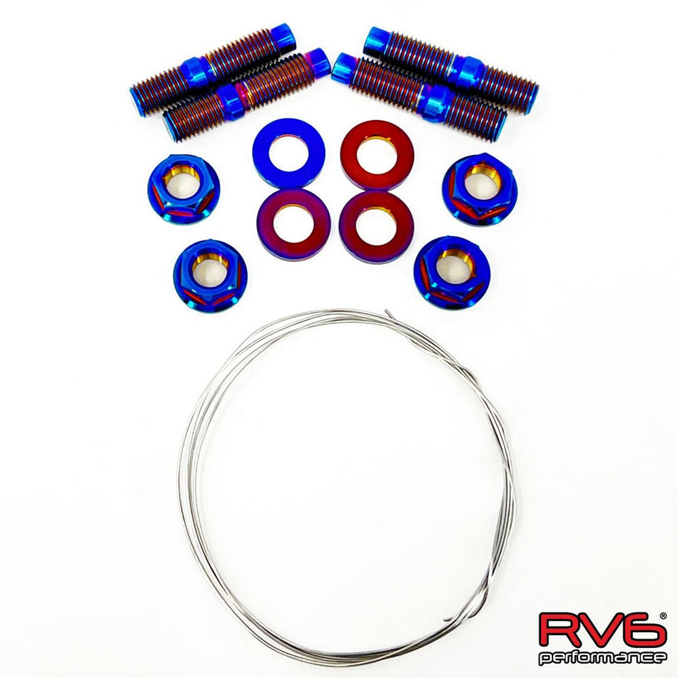 M10x1.25 Titanium Stud Set (4) with Safety Wire.