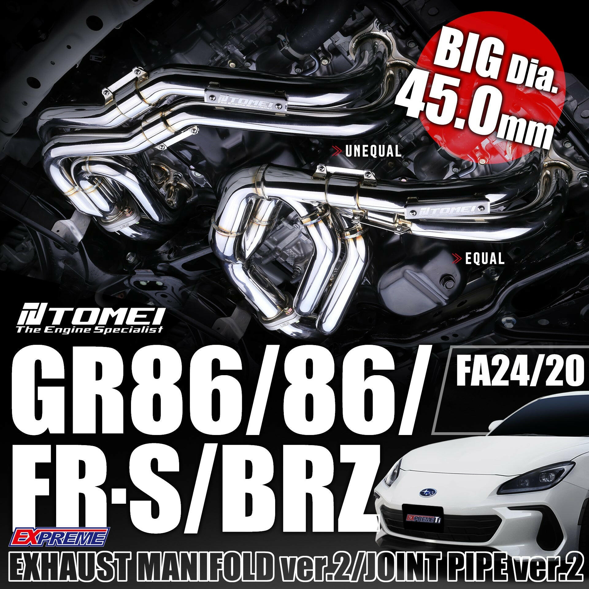 Tomei  Expreme FA24/FA20 Unequal Length Exhaust Manifold Ver.2 | 2013+ Subaru BRZ Toyota GR86/86 Scion FR-S (TB6010-SB05A).