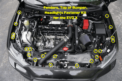 ZSPEC Fenders/Top-of-Bumper/Headlights Stainless/Billet Fasteners | 2008-2013 Mitsubishi Evo X (00843612112682).