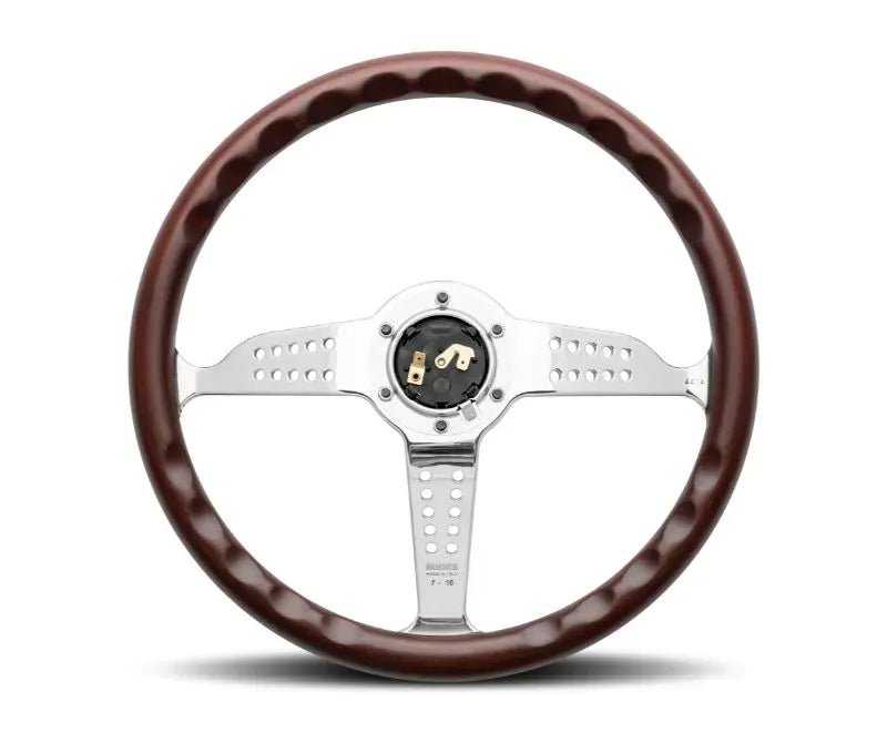 Momo Super Grand Prix Mahogany Wood, Polished Spokes.