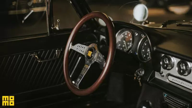 Momo Super Grand Prix Mahogany Wood, Polished Spokes.