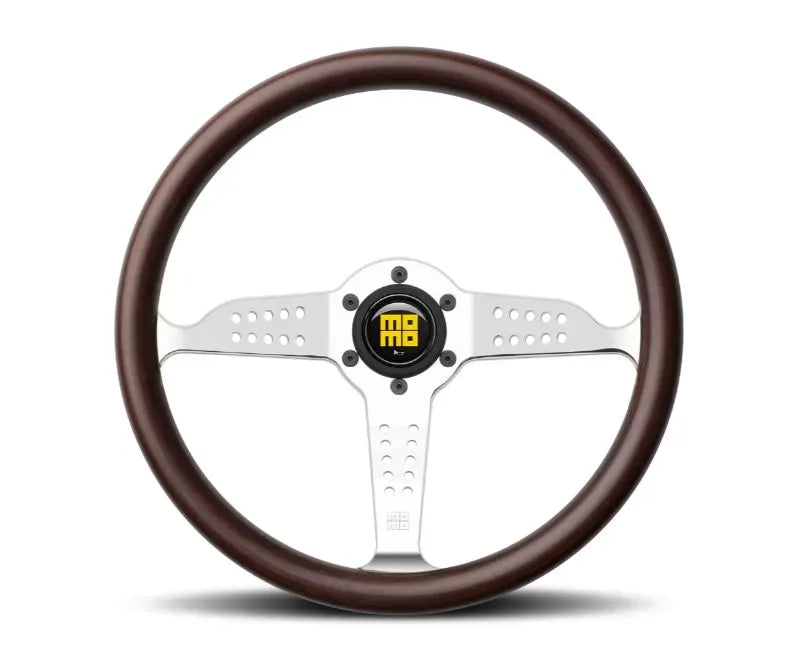 Momo Super Grand Prix Mahogany Wood, Polished Spokes.